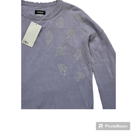 Zadig & Voltaire Gaby Strass Leaves Wool & Cashmere Sweater Lavender Ptp… - Picture 5 of 11